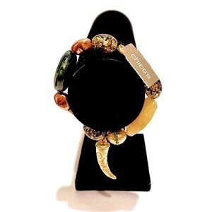 CHICO’S Safari-Inspired Horn Charm Beaded Elastic Bracelet | NWT